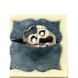 Hearts and Abstract Design Cut Out Ring Size 7.25 Sterling Silver Simple Jewelry
